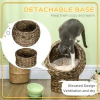 PawHut Wicker Cat Bed with Cushion, Stand, for Indoor Cats, Dark Brown(m-7)