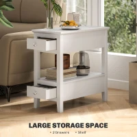 HOMCOM Narrow Side Table with Charging Station, USB Ports, Modern End Table with Storage Shelf, Drawers for Living Room, White(m-5)