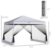Outsunny Slant Leg Pop Up Canopy Tent with Netting and Carry Bag, Instant Sun Shelter, Tents for Parties, Height Adjustable, for Outdoor, Garden, Patio, (11.5'x11.5' Base / 10'x10' Top), White(m-3)