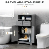 kleankin Bathroom Cabinet Organizer, Freestanding Small Storage Cabinet with Two Drawers and Adjustable Shelf for Living Room, or Entryway, Grey(m-5)