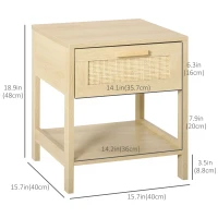HOMCOM Narrow Nightstand with Rattan Elements, Bedside Table with Drawer and Storage Shelf for Bedroom, Natural(m-3)