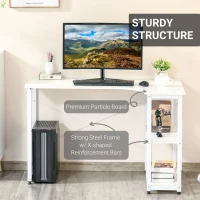 HOMCOM L-Shaped Computer Desk Home Office Corner Desk Study with Wide Desktop, 2 Side Shelves, Steel Frame, White(m-7)