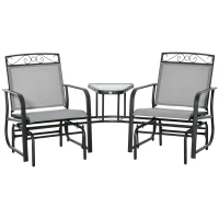 Outsunny Outdoor Glider Bench with Coffee Table, Patio 2-Seat Rocking Chair Swing Loveseat with Breathable Sling for Backyard Garden Porch, Light Grey(m-11)