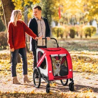 Aosom 2-in-1 Pet Bike Trailer for Small Dogs, Road-Visibility Dog Stroller Bicycle Carrier, Weather-Strong Bike Wagon Trailer Sidecar Attachment, Red(m-10)