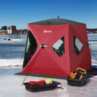 Outsunny 2 Person Insulated Ice Fishing Shelter Pop-Up Portable Ice Fishing Tent with Carry Bag and Anchors for Lowest Temps -22℉, Red(m-10)