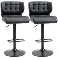HOMCOM Swivel PU Leather Barstools Set of 2 Adjustable Bar Stools with Footrest Back for Kitchen Counter Dining Room Black(m-2)