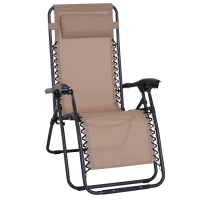 Outsunny Zero Gravity Lounger Adjustable Patio Lounge Chair Foldable Reclining Seat Outdoor Garden Portable Recliner Cream(m-11)