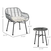 Outsunny 3 Piece Patio Set, Outdoor Bistro Furniture, PE Rattan Wicker Table and Chairs, Cushioned, Cream White(m-3)