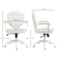 HOMCOM Cute Office Chair, Desk Chair with Button Tufted Teddy Bear Fleece, Swivel Computer Vanity Chair, Cream White(m-3)