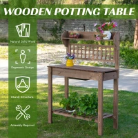 Outsunny 39'' x 18'' x 55'' Wooden Garden Potting Table with Clapboard Plant Work Bench Workstation Outdoor, Brown(m-4)