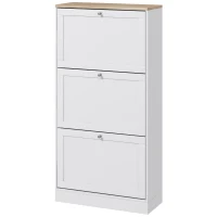 HOMCOM Modern Shoe Storage Cabinet with 3 Flip Drawers and Adjustable Shelves for 12-18 Pairs of Shoes, White(m-1)