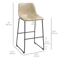HOMCOM Bar Height Bar Stools Set of 2, Vintage PU Leather Bar Chairs, Kitchen Stools with Footrest for Home Bar, Beige(m-3)
