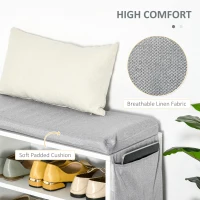 HOMCOM Upholstered Shoe Storage Bench w/ Seat, Entrance Bench w/ Drawer Open Shelves and Pocket for Hallway, White(m-5)