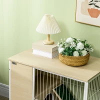 PawHut Indoor Rabbit Hutch Furniture with Wheels, Bunny Cage Side Table with Removable Tray, Water Bottle, Top Access, Oak, 31" x 21" x 30"(m-10)