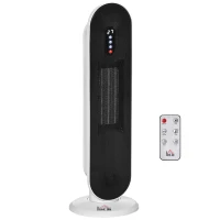 HOMCOM Ceramic Space Heater, Indoor Tower Heater with 45 Degree Oscillation, Remote Control, 24H Timer, Tip-Over & Overheating Protection, 1500W/1000W(m-2)