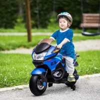 Aosom 12V Kids Electric Motorcycle with Training Wheels, Battery Power Ride on Motorbike, High-Traction at 3.7 Mph Top Speed, with Light Music, Blue(m-10)