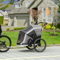 Aosom 2-in-1 Folding Pet Bike Trailer for Small Dogs, Road-Visibility Bicycle Stroller, Weather-Strong Bike Wagon Trailer Sidecar Attachment, Grey(m-2)