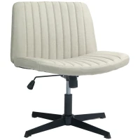 HOMCOM Criss Cross Chair, Wide Armless Office Chair, Fabric Computer Desk Chair with Adjustable Height, Beige(m-11)