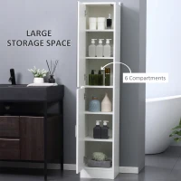 kleankin Tall Bathroom Cabinet with Mirror Narrow Bathroom Storage Cabinet with Doors Adjustable Shelves for Small Spaces White(m-4)