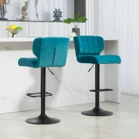 HOMCOM Swivel Tufted Velvet-feel Fabric Barstools Set of 2 Adjustable Bar Stools with Footrest for Counter Dining Room Blue(m-11)