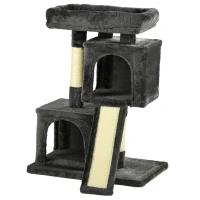 PawHut Plush Cat Tree Tower w/ Sisal Scratching Post Board Perch Condo Dark Grey(m-11)