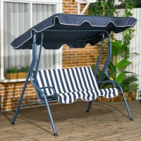 Outsunny Outdoor Porch Swing with Adjustable Canopy, 3-Seater Patio Swing Chair with Cushion, Blue(m-1)