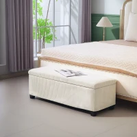 HOMCOM 44 Inches Ottoman with Storage, Lid, Legs, Corduroy End of Bed Bench for Living Room, Bedroom, Entryway, Beige(m-10)