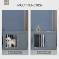 PawHut Dog Crate Furniture Wire Pet Cage Wooden Dog Kennel, End Table with Double Doors, and Locks, for Medium and Large Dog House Indoor Use, Gray(m-4)