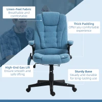 Vinsetto 6 Point Vibrating Massage Office Chair with Heat, Linen High Back Massage Desk Chair w/ Reclining Backrest, Light Blue(m-9)