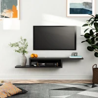 HOMCOM Floating TV Stand for TVs up to 60", Wall Mounted Media Console with 2-Tier Shelf, Entertainment Center Unit for Living Room Bedroom, Black(m-6)