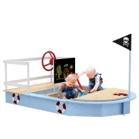 Outsunny Wooden Sandbox with Pirate Ship Design for 3-7 Years, Blue(m-11)