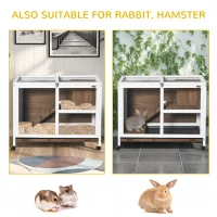 PawHut Indoor Rabbit Hutch with Wheels, Bunny Cage Guinea Pig House W/ Top Access, Ramp, Pull Out Tray, Brown(m-7)