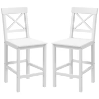 HOMCOM Counter Height Stools Set of 2, Farmhouse Bar Stools with Backs, Solid Wood Counter Stools for Kitchen Island White(m-2)
