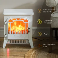 HOMCOM Freestanding Electric Fireplace Stove Heater with Overheat Protection and Realistic Flame Effect, 750W/1500W, White(m-6)