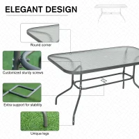 Outsunny Metal Garden Dining Table with Umbrella Hole, Outdoor Patio Table with Tempered Glass Top, 55" x 31.5"(m-5)