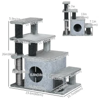 PawHut Cat Stairs Pet Steps for Couch Bed with Scratching Posts Condo Ball Toy, 23.6" x 15.7" x 26", Grey(m-3)