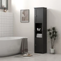 HOMCOM Tall Medicine Cabinet, Freestanding Bathroom Storage Cabinet with Shelves and 2 Cupboards, Bathroom Organizer, Black(m-7)