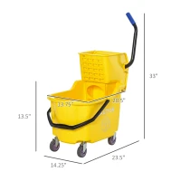 HOMCOM Mop Bucket Cart with Side Press Wringer, Metal Handle and 34 Quart Capacity, Yellow(m-3)