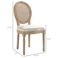 HOMCOM French-Style Upholstered Dining Chair Set, Armless Accent Side Chairs with Rattan Backrest and Linen-Touch Upholstery, Set of 2, Cream White(m-3)
