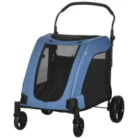 PawHut Dog Stroller for Medium and Large Dogs, 4 Wheels Folding Pet Cat Stroller With Universal Wheels, Storage Basket, safety leash, Blue(m-11)