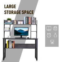 HOMCOM Office Computer Desk Writing Table Workstation with Storage Shelves, Decorative Hutches, & Strong Build, Grey(m-4)
