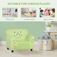 Qaba Kids Sofa, Armrest Chair for Preschool, Toddler Couch for Kids Room, Kindergarten with Cute Animal Print, Super-soft Velvet, Eucalyptus Wood, Green(m-7)