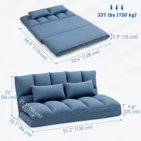HOMCOM Floor Sofa, Foldable 2-Seater Lazy Sofa Sleeper with 9-position Backrest and 2 Pillows Light Blue(m-3)