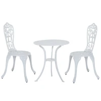 Outsunny 3 Pieces Antique Outdoor Bistro Set for 2 Patio Table and Chairs Set with Umbrella Hole White(m-11)
