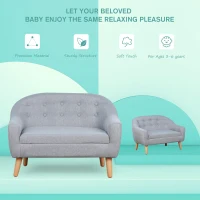 Qaba 2-Seat Linen Fabric and Wooden Frame Sofa Couch for Kids and Toddlers Ages 3-7, 11" High Seat, Grey(m-5)