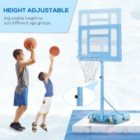Soozier Poolside Basketball Hoop Stand, 36.5"-48.5" Height Adjustable Portable Hoop System w/ Clear Backboard & Fillable Base for Whole Family, Blue, White(m-4)