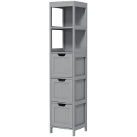 kleankin Narrow Bathroom Cabinet with 3 Drawers and 2 Tier Shelf, Tall Cupboard Freestanding Linen Tower, Grey(m-2)