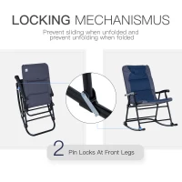 Outsunny 2 Piece Outdoor Patio Furniture Set with 2 Folding Padded Rocking Chairs, Bistro Style for Porch, Camping, Balcony, Navy Blue(m-5)