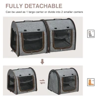 PawHut 39" Portable Soft-Sided Cat Carrier, Cat Kennel, Travel Dog Crate with Divider, Two Compartments, Soft Cushions & Storage Bag, Easy to Fold, Light Gray(m-5)