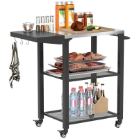 Outsunny Outdoor Grill Cart w/ Foldable Side Table, 3-Tier Pizza Oven Stand w/ Stainless Steel Tabletop, Hooks, Wheels(m-11)